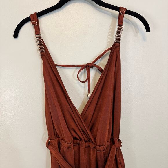 ASOS River Island Romper Shorts Womens 8 Brown Playsuit Wrap Sleeveless Belted - Picture 4 of 11